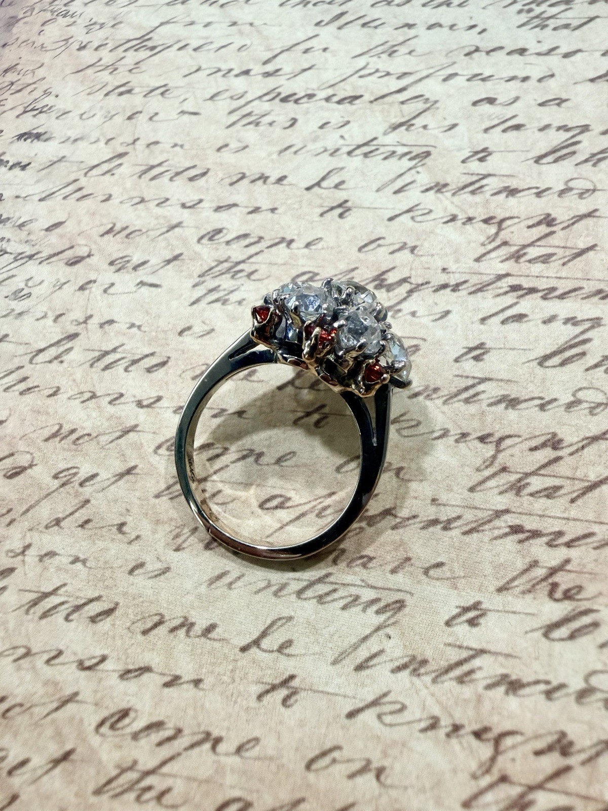 Rare Edwardian 4.43ct Old European Mine Cut Diamond Orange Sapphire Cluster Ring