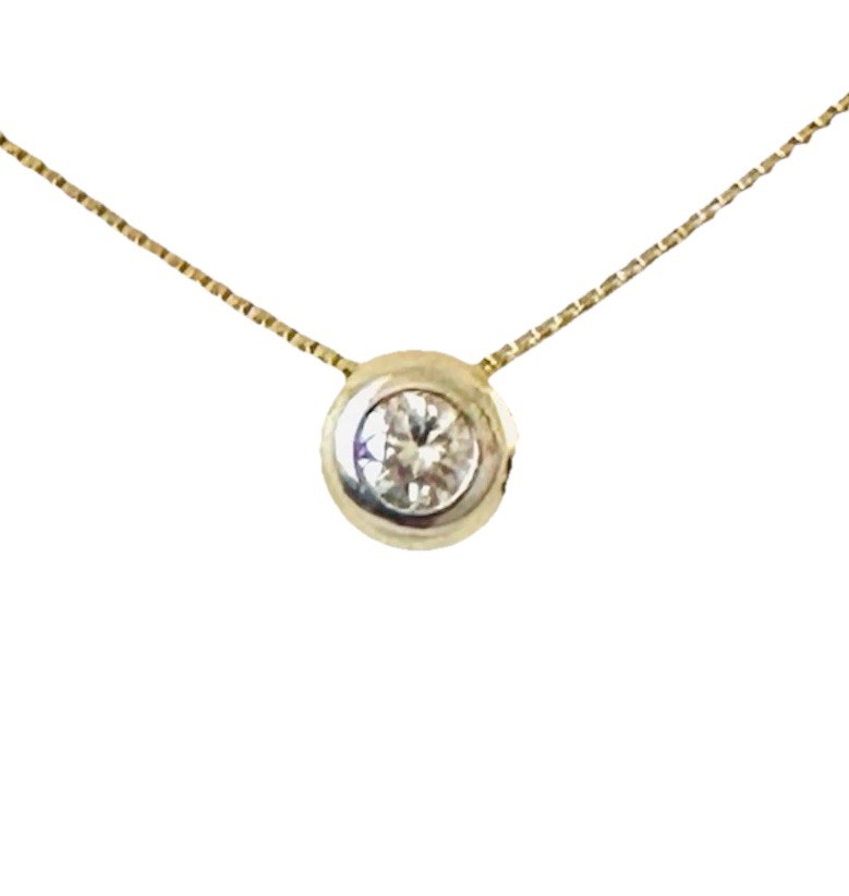 Estate Natural Brilliant Diamond Bezel Set 0.35 Carat Pendant 20″ Necklace 14k