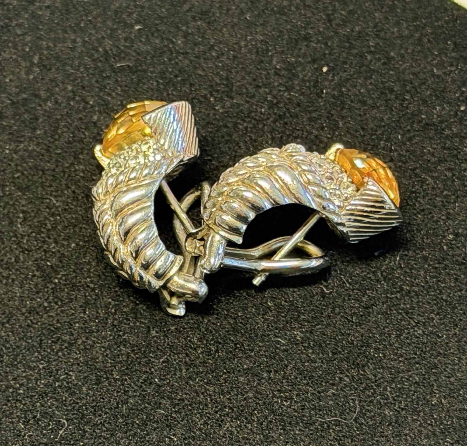 Judith Ripka Sterling Silver Earrings for Pierced Ears w/ Citrine & CZ Stone