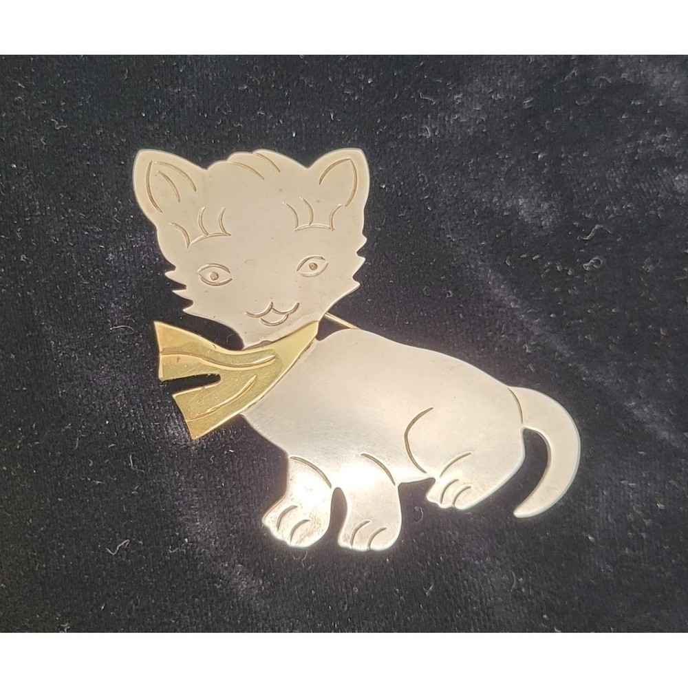 Sterling Silver 925 Kitten Cat Brooch Pin Pendant Vintage Taxco Mexico