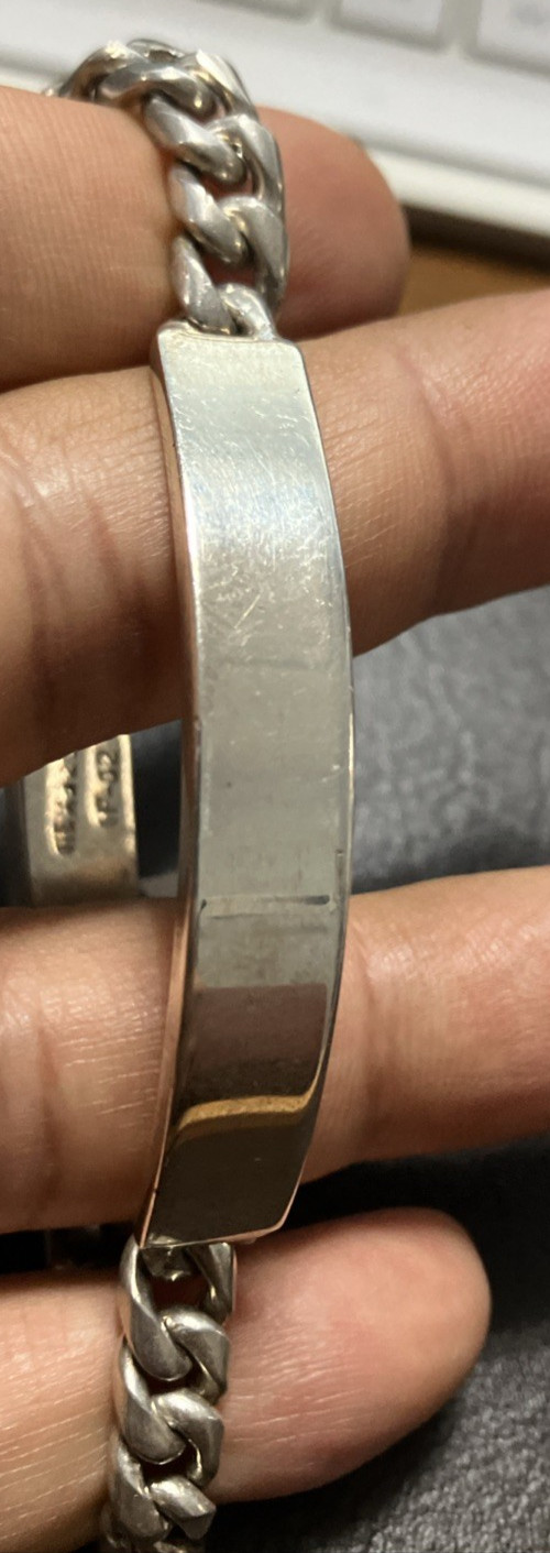Mexico IF-02 Sterling Silver 925 Cuban ID Bracelet Solid 33 Grams 8.5 Inches