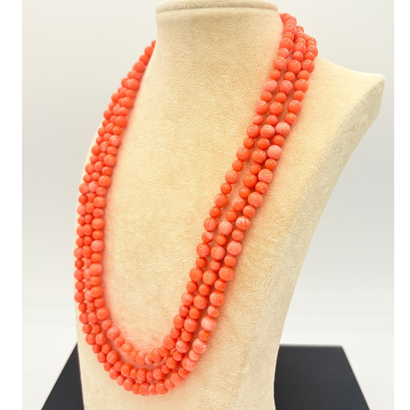 Vintage Genuine Salmon Coral Multi-strand Necklace with 925 Sterling Slide Clasp