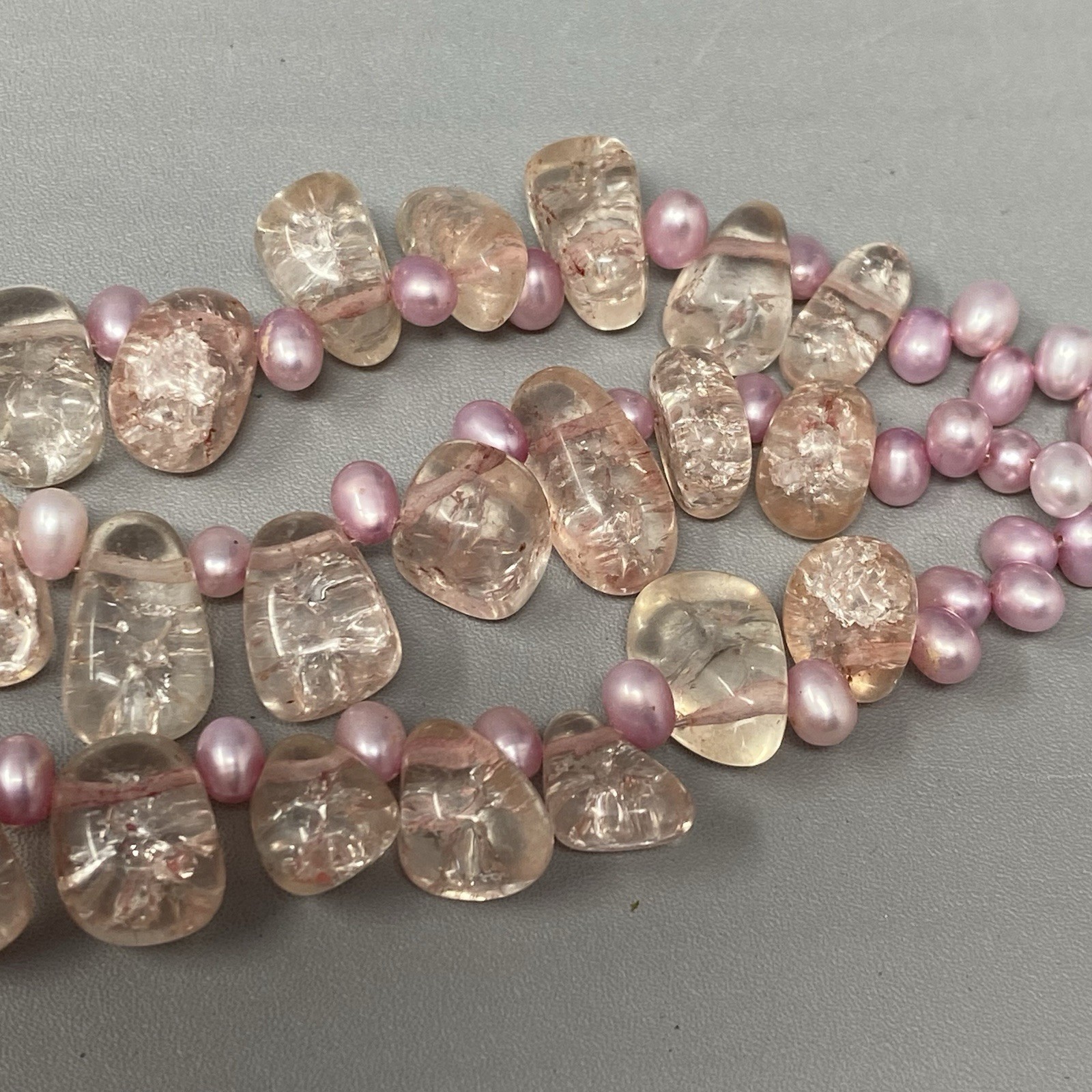 Glass Necklace Pink Crackled Baroque Teardrop Beads Fringe Layered AS IS 18″