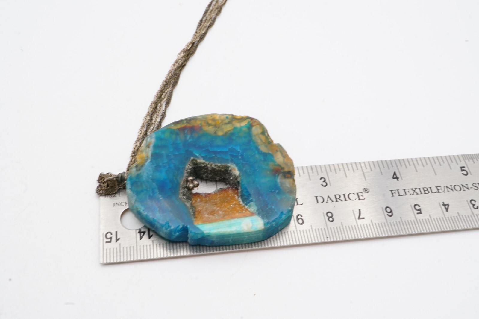 Vintage Necklace Silver Tone Blue Agate Geode 19″