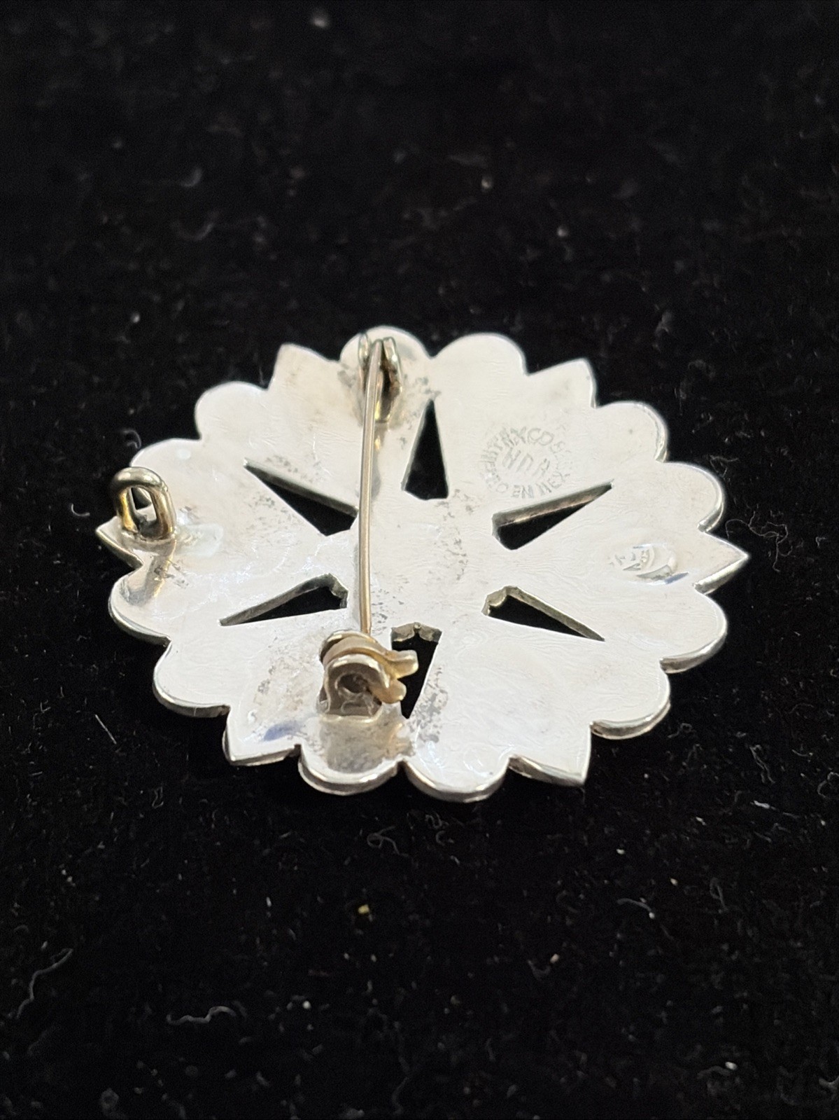 Vintage TAXCO Sterling Silver Lapis & Abalone Inlay Flower Brooch / Pendant