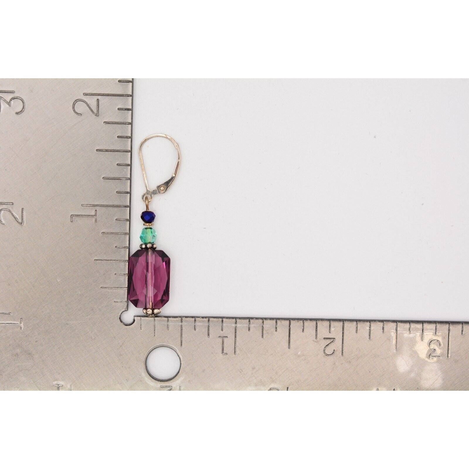 Vintage Crystal Dangle Earrings 925 Sterling Silver Purple Blue Beaded 1980s 9I