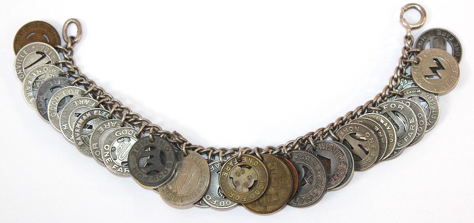 Vintage 1930’s-1950’s Transportation Token, Transit, Bus, Subway Charm Bracelet