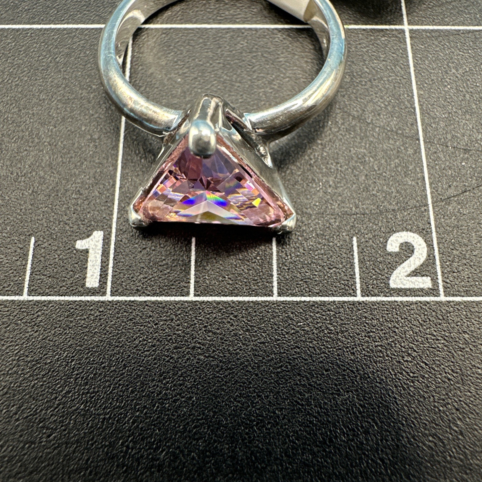 Suzanne Somers 925 Silver Trillion Cut Pink CZ Stud Earrings & Ring Size 7 Set
