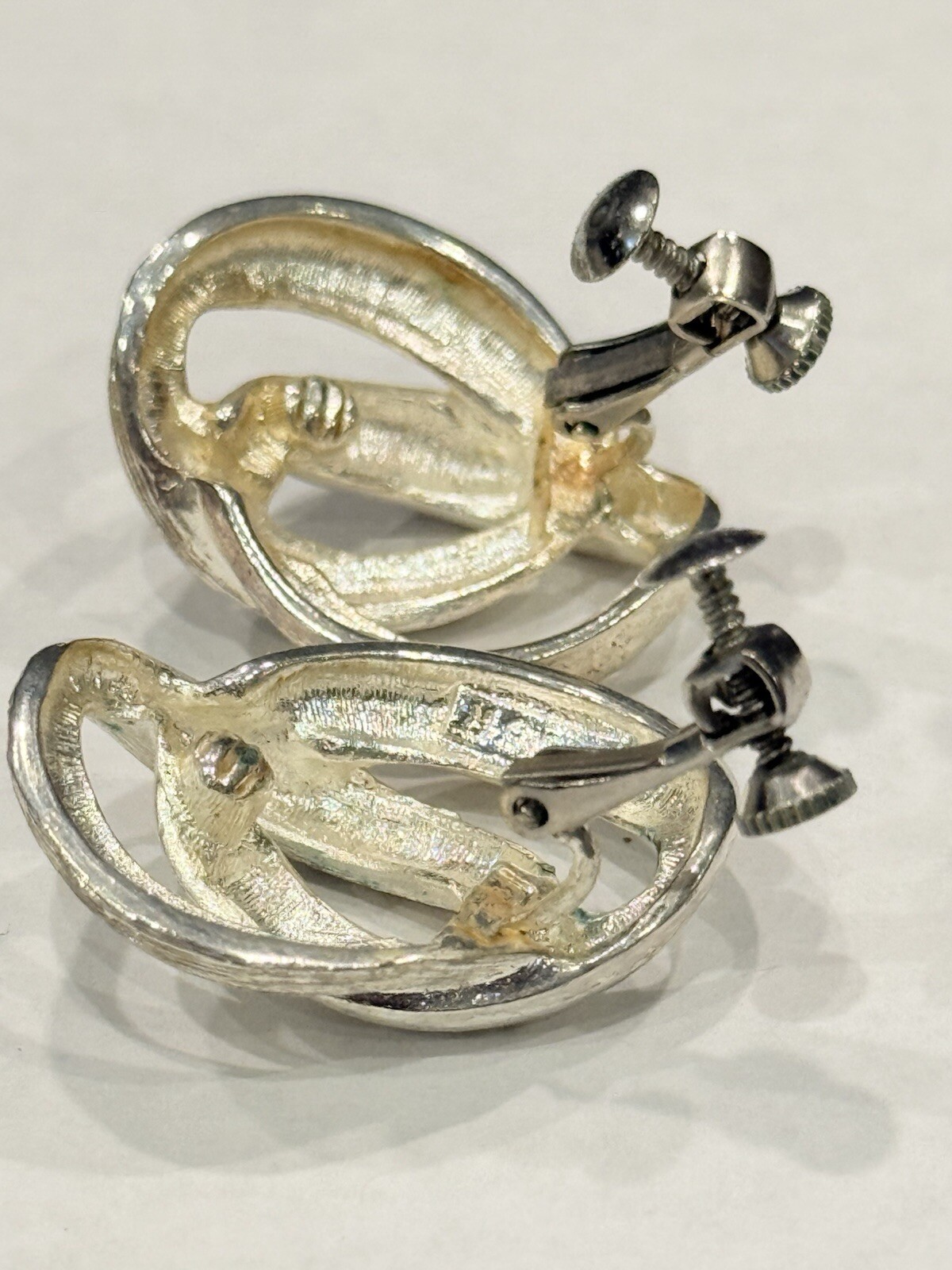 Vintage NAPIER Signed Shiny Silver Tone Adjustable Clip on Earrings