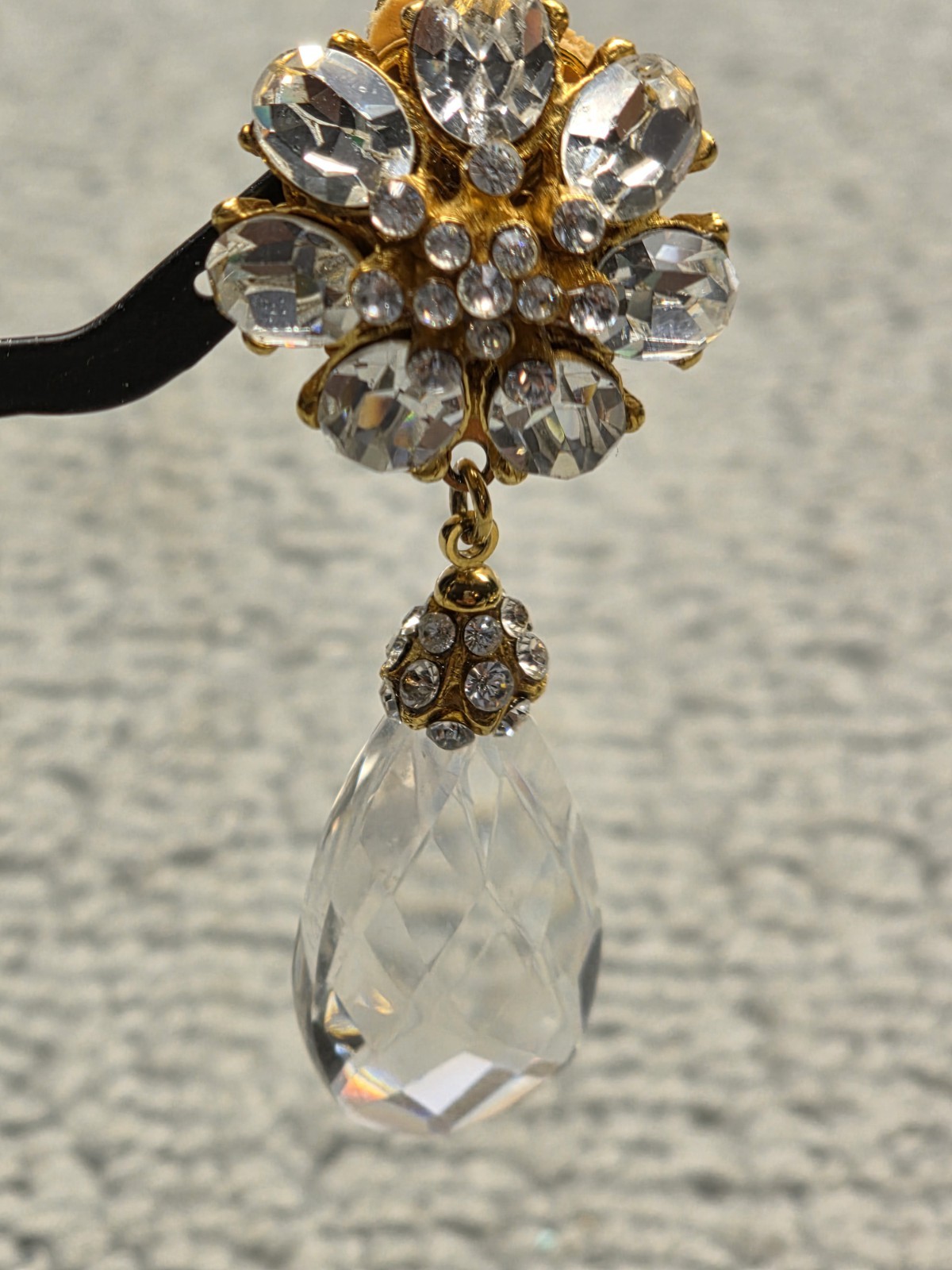Vintage Gold Tone Barrera Floral Rhinestone Cluster with Crystal Prism Drop…