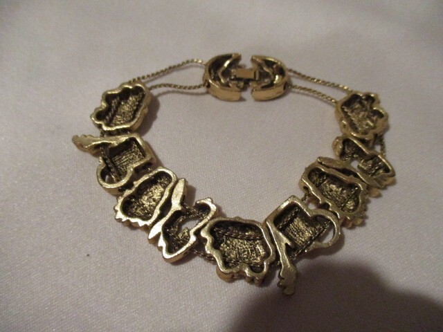 Vintage Brass & Enamel Gardening Slide Bracelet 7 1/4″ L x 3/4″ W