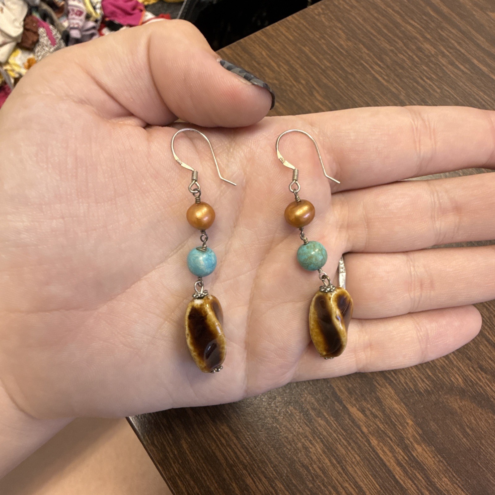 Vintage Tigers Eye and Turquoise Earrings – 925 sterling silver marked