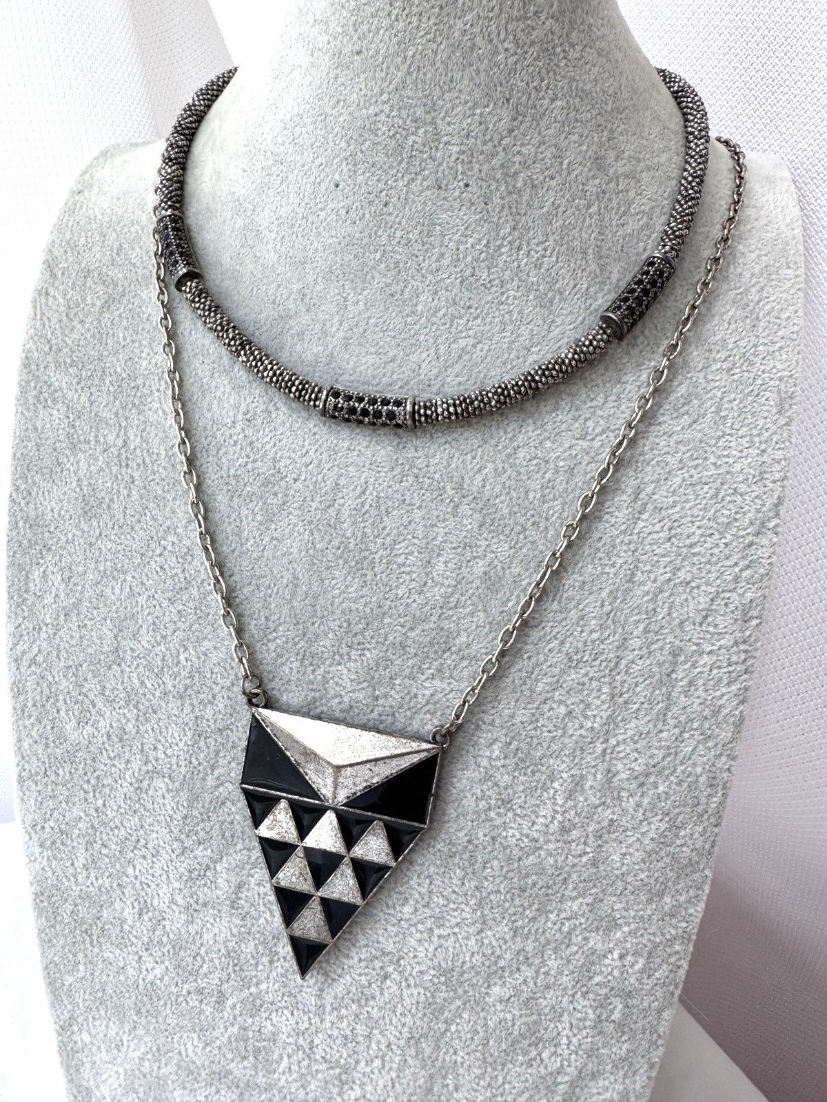 Modernist Necklace STACK Marcasite black Jewelry Lot VTG y2k 2000s Goth Gunmetal