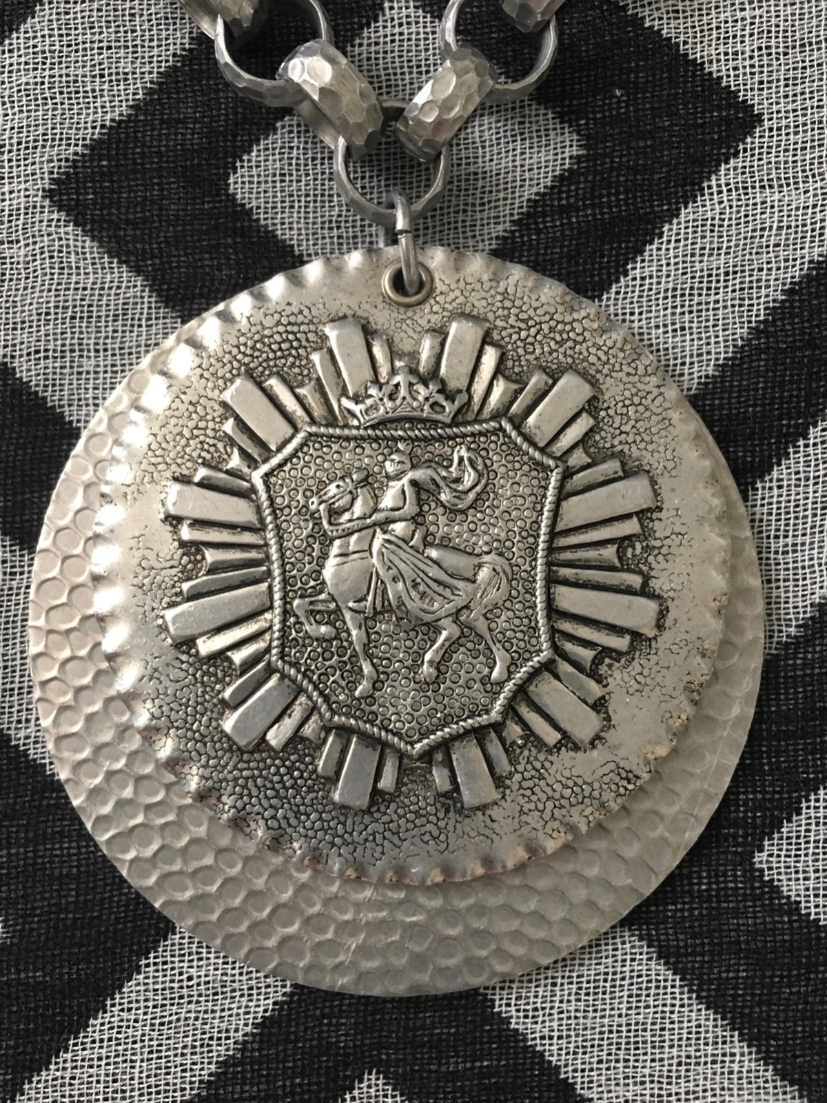 Vintage Aluminum Crest Pendant Necklace