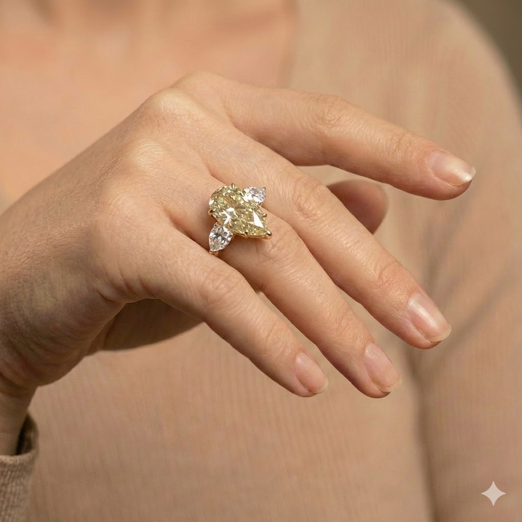 Platinum 18k Gold Engagement Ring 7.13ct.Natural Pear Champagne Diamond GIA