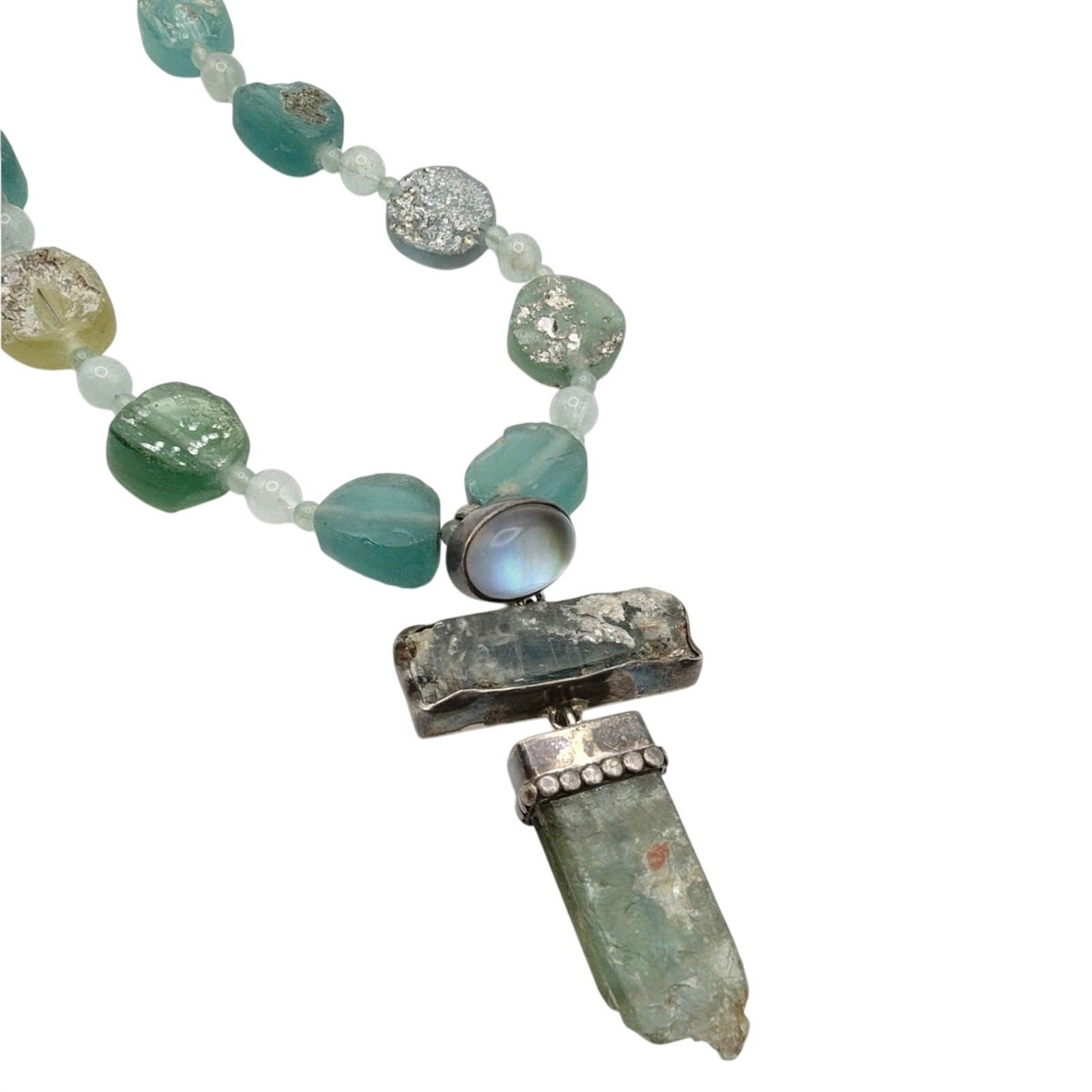 Amy Kahn Russell 925 Sterling Silver and Ancient Roman Glass Necklace 23”
