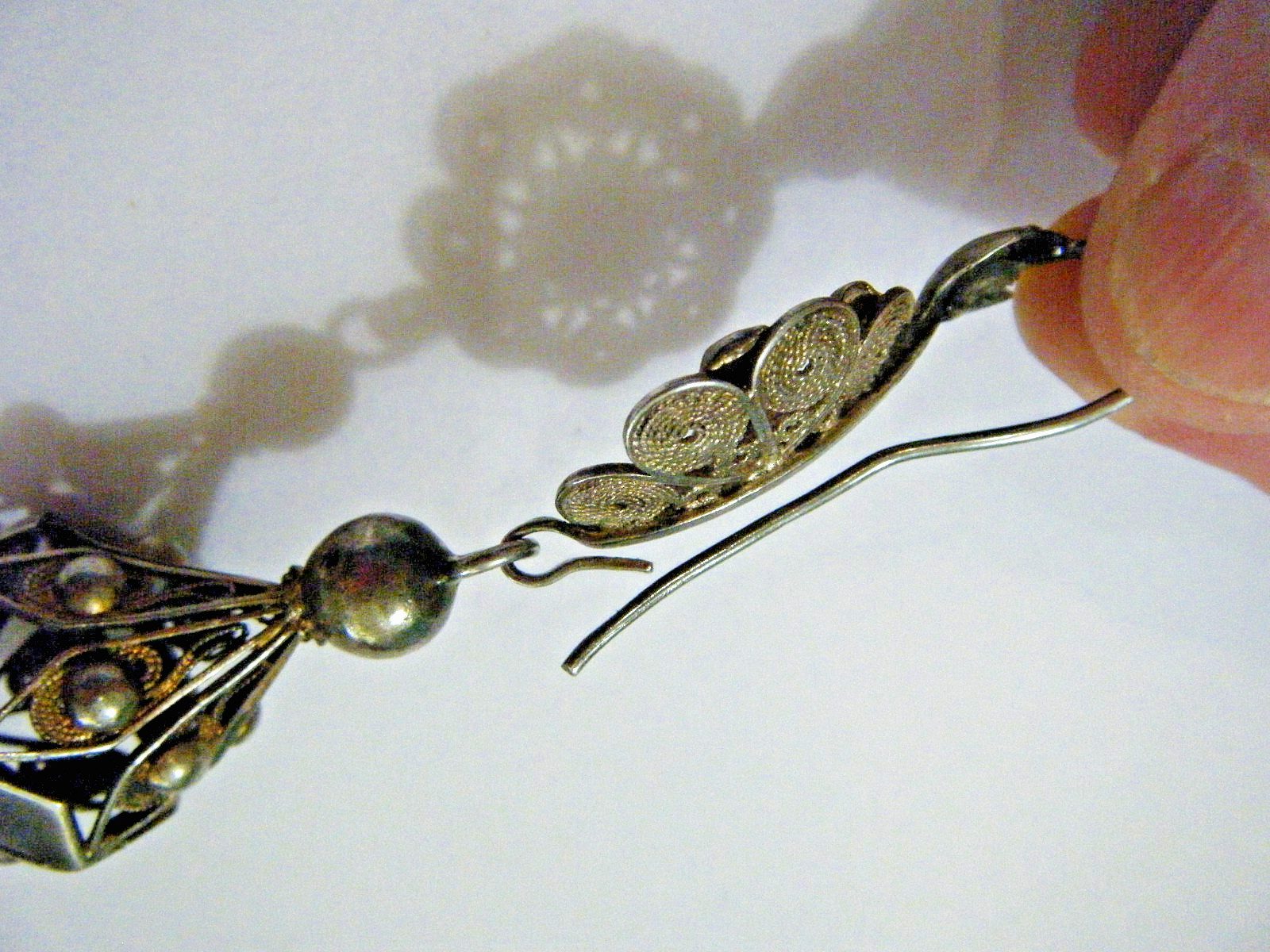 Antique Italian Sterling Silver Cannetille Filigree 3.5″ Long Pendant Enhancer