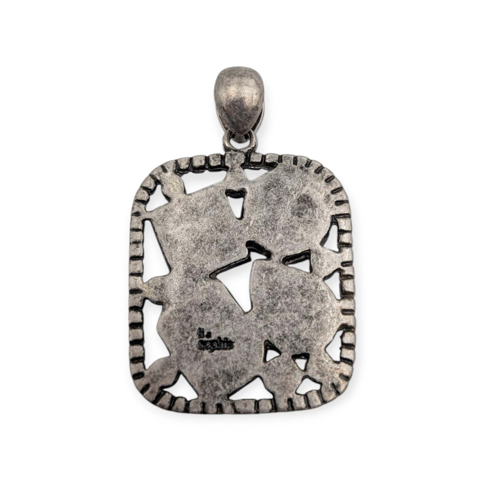 Lia Sophia Grey Gray & Black Rhinestone Silver Tone Square Pendant 2″ x 1.25″