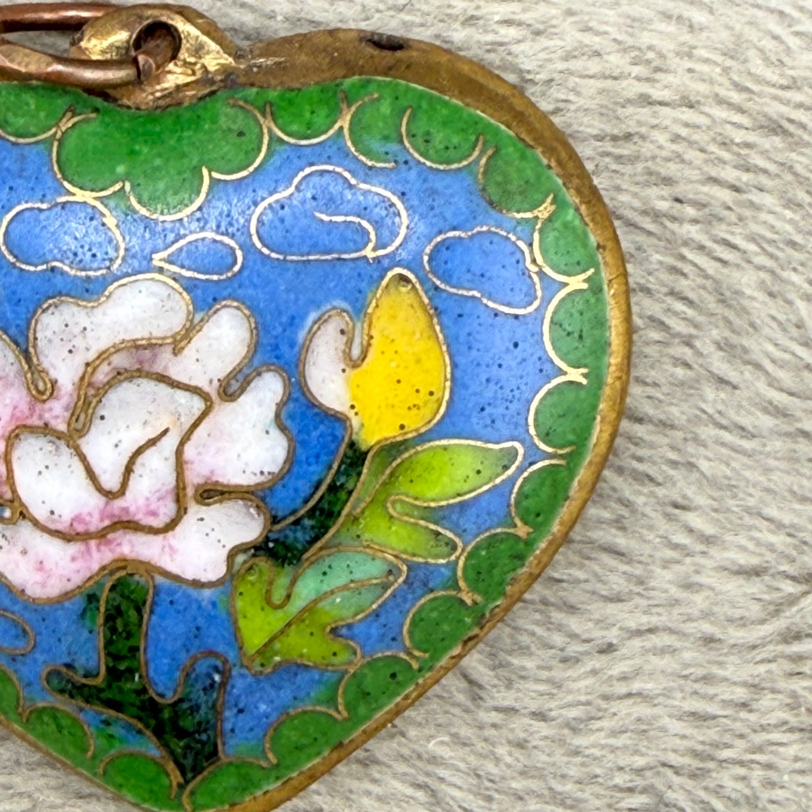 Vintage Cloissone Heart Pendant Gold Tone Enamel Puff Heart Reversible
