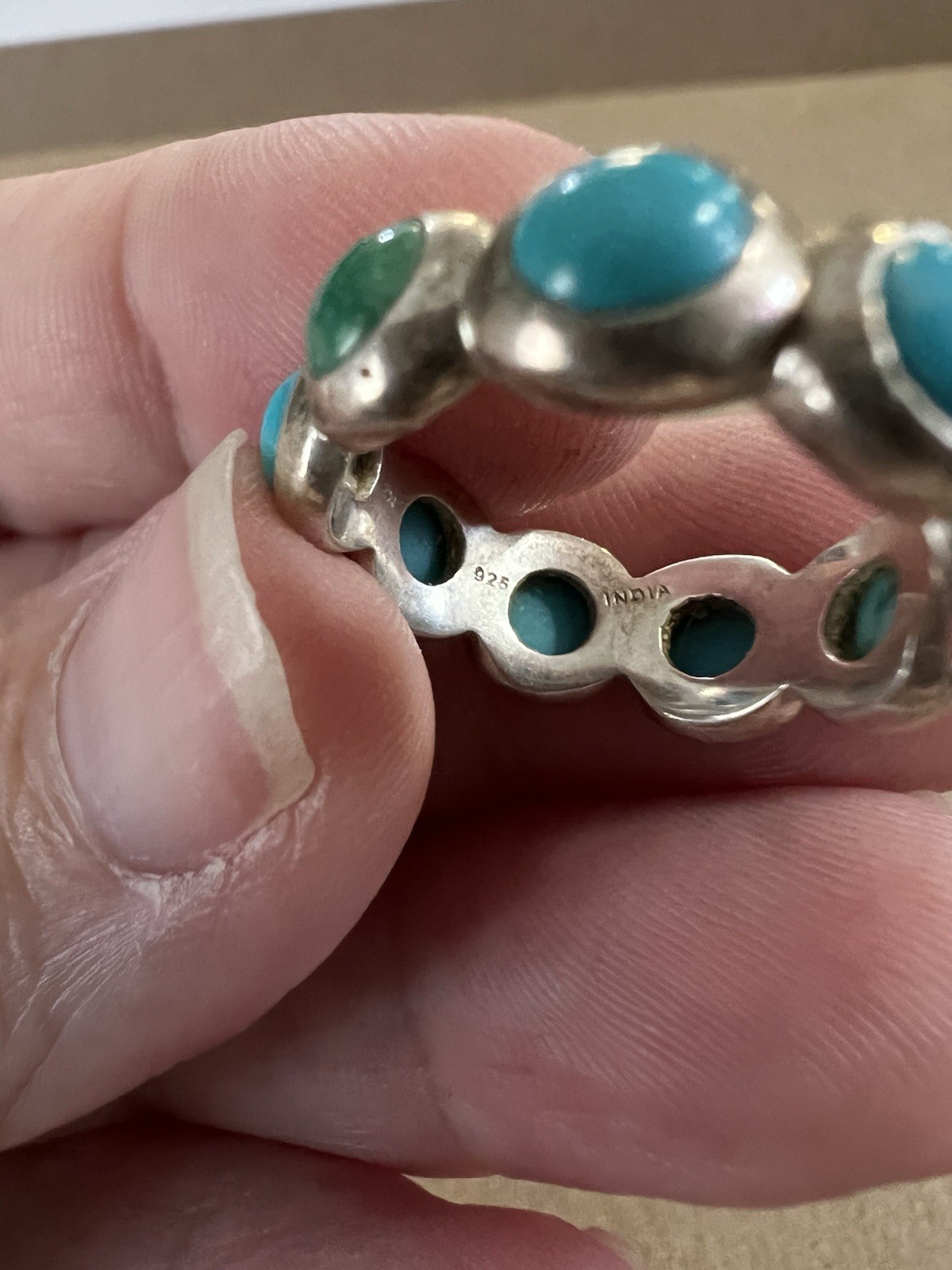 Vintage Turquoise Silver Ring Stones All The Way Around Band Size 5 1/2