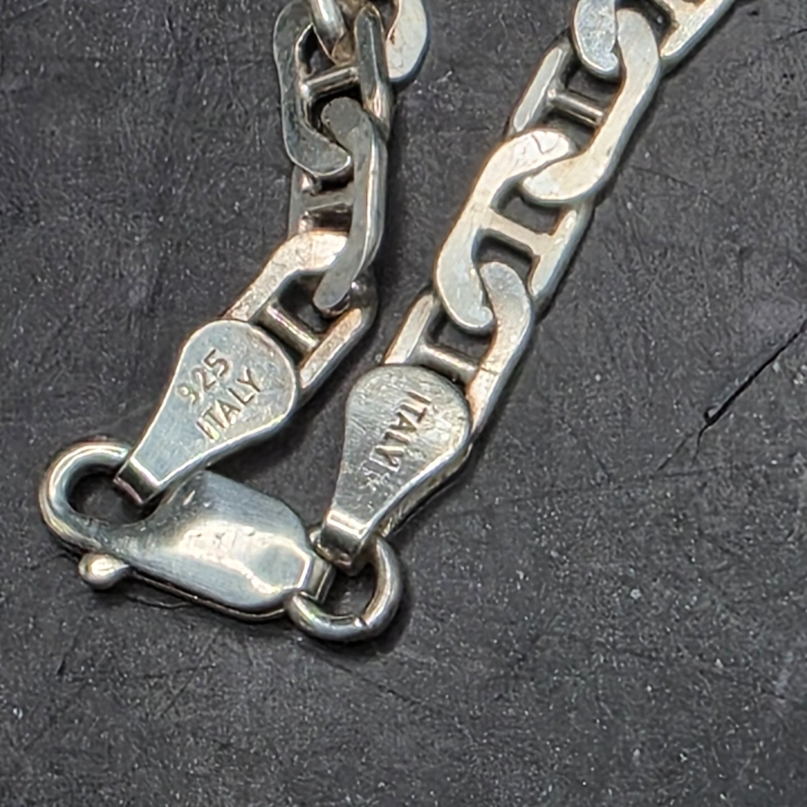 Vtg 1970s Italian 925 Sterling Silver Mariner Anchor Flat Link Chain