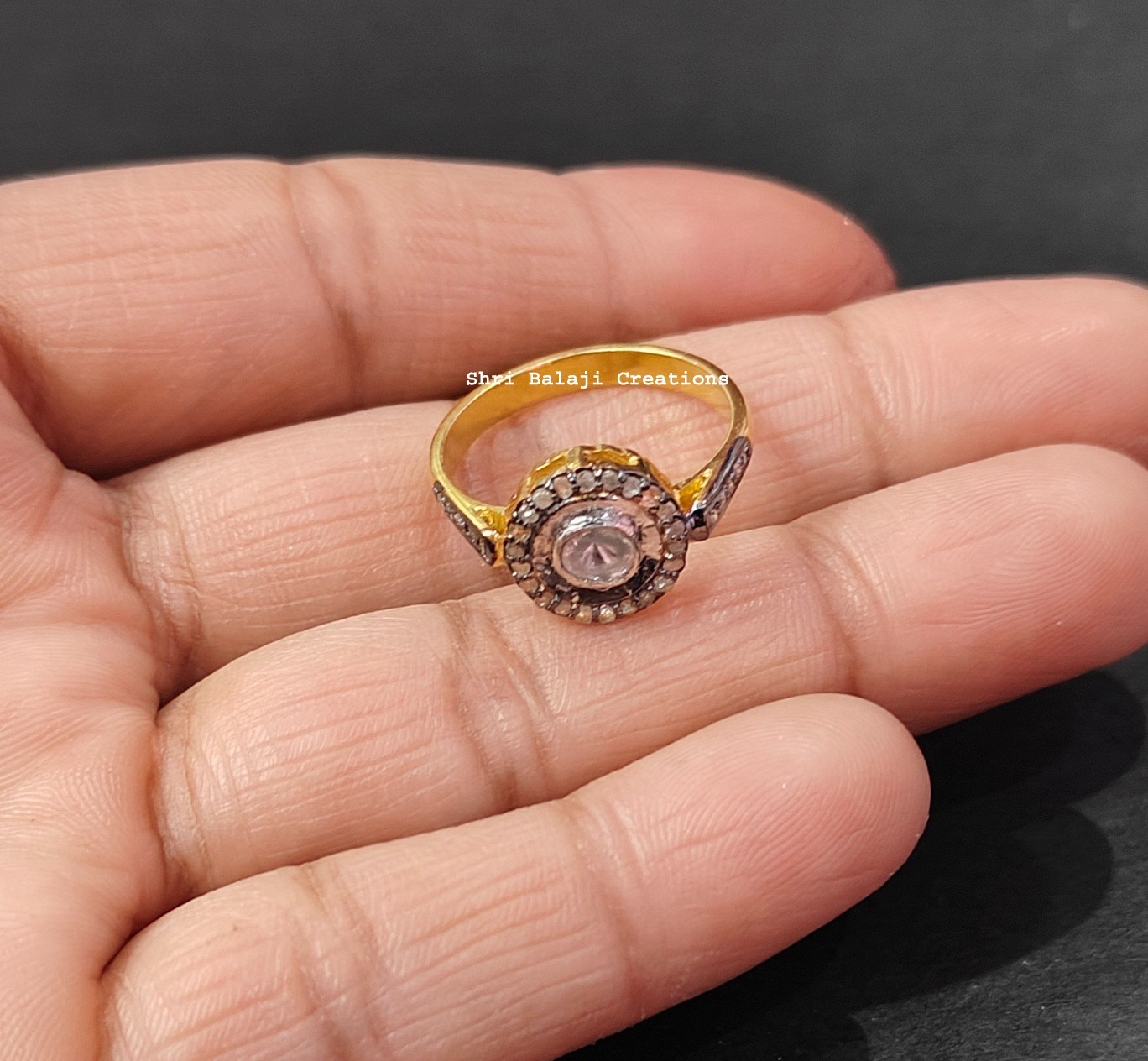 Natural Rosecut Diamond , Uncut Polki & 925 Sterling Silver Ring Jewelry