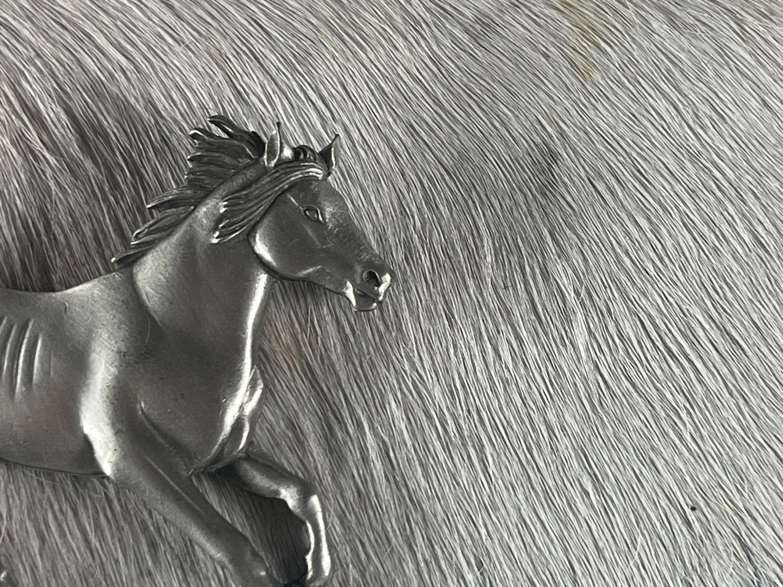 Western Womens Pin 3 x 2 1/4 inch Horse pinback Silver Detailed Features