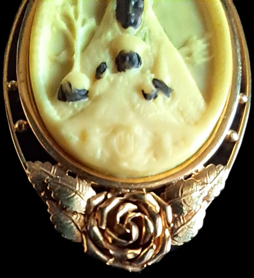 Fine Antique Art Nouveau 18K Gold Black Virgin Mary and Child Pendant Ca 1900