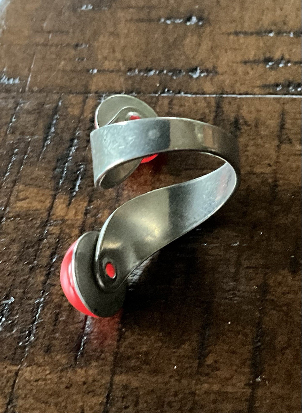 Vintage Modernist Bypass Red Cabochon Ring Estate Jewelry