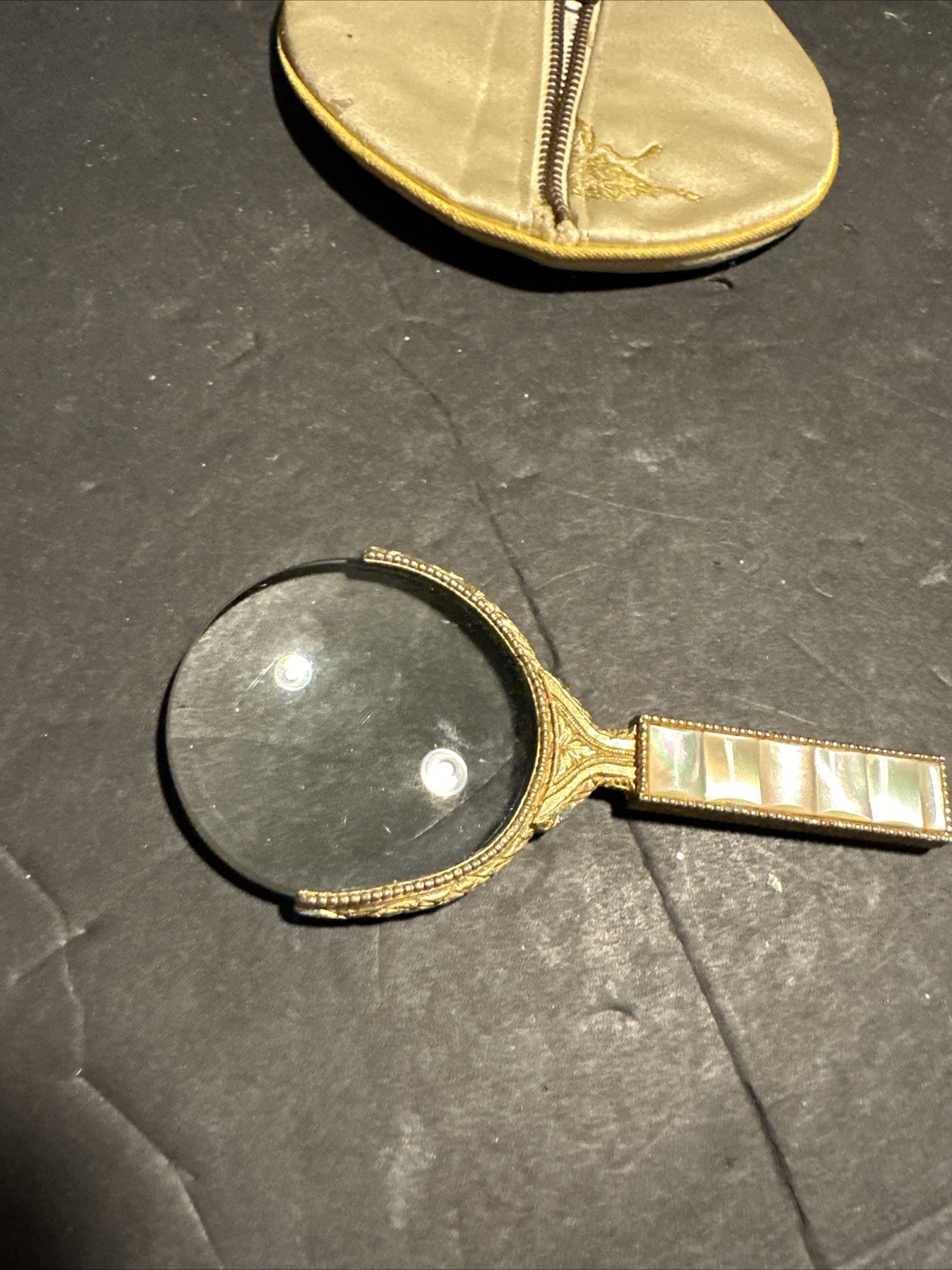Art Deco Ornate Gold Mother of Pearl Magnifying Glass Circa 1920’s Measures 4#M4