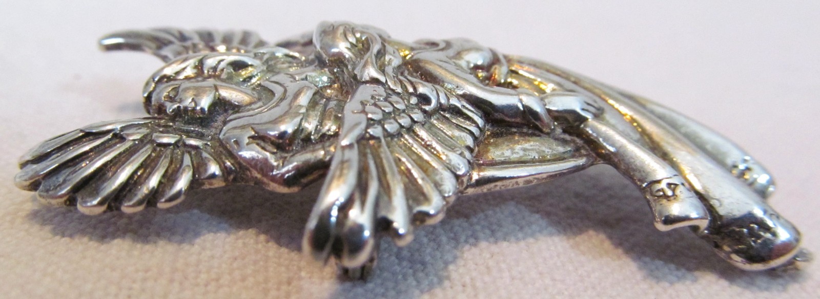 Vintage Shube Dimensional Angels Solid Sterling Silver Pendant Pin Brooch 2″long