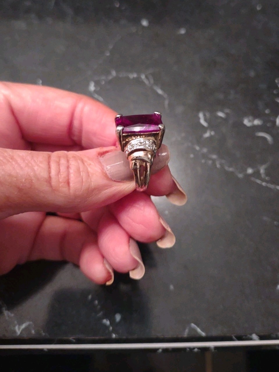 Vintage Lab Created Amethyst Ring Gold-Plated .925 Sterling Silver Size 5 1/2