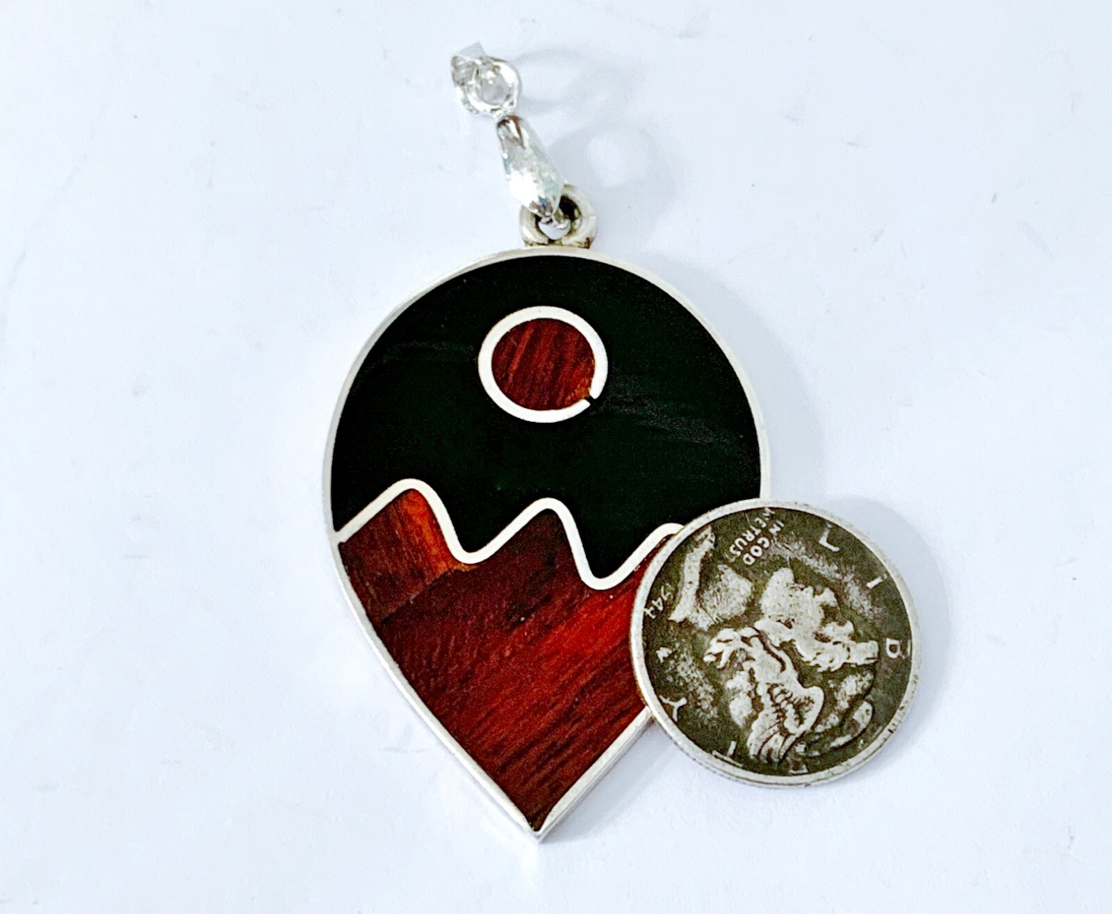 Vintage Modernist Sterling Pendant Silver 925 Onyx Artisan Bold