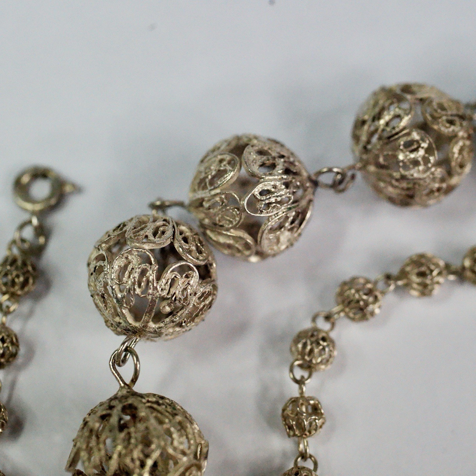 Vtg Sterling Silver Filigree Cannetille Graduated Ball Bead Necklace 19” 17.97 g