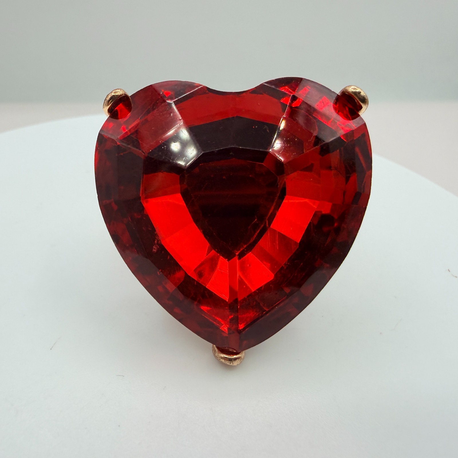 Vintage Gold Tone Red Crystal Heart Jewelry Set Ring Bracelet Post Stud Earrings