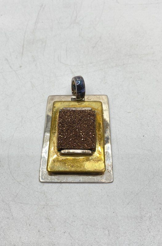 PLM 925 Sterling Silver Mixed Metal Brown Druzy Jewelry Set Earrings Pendant