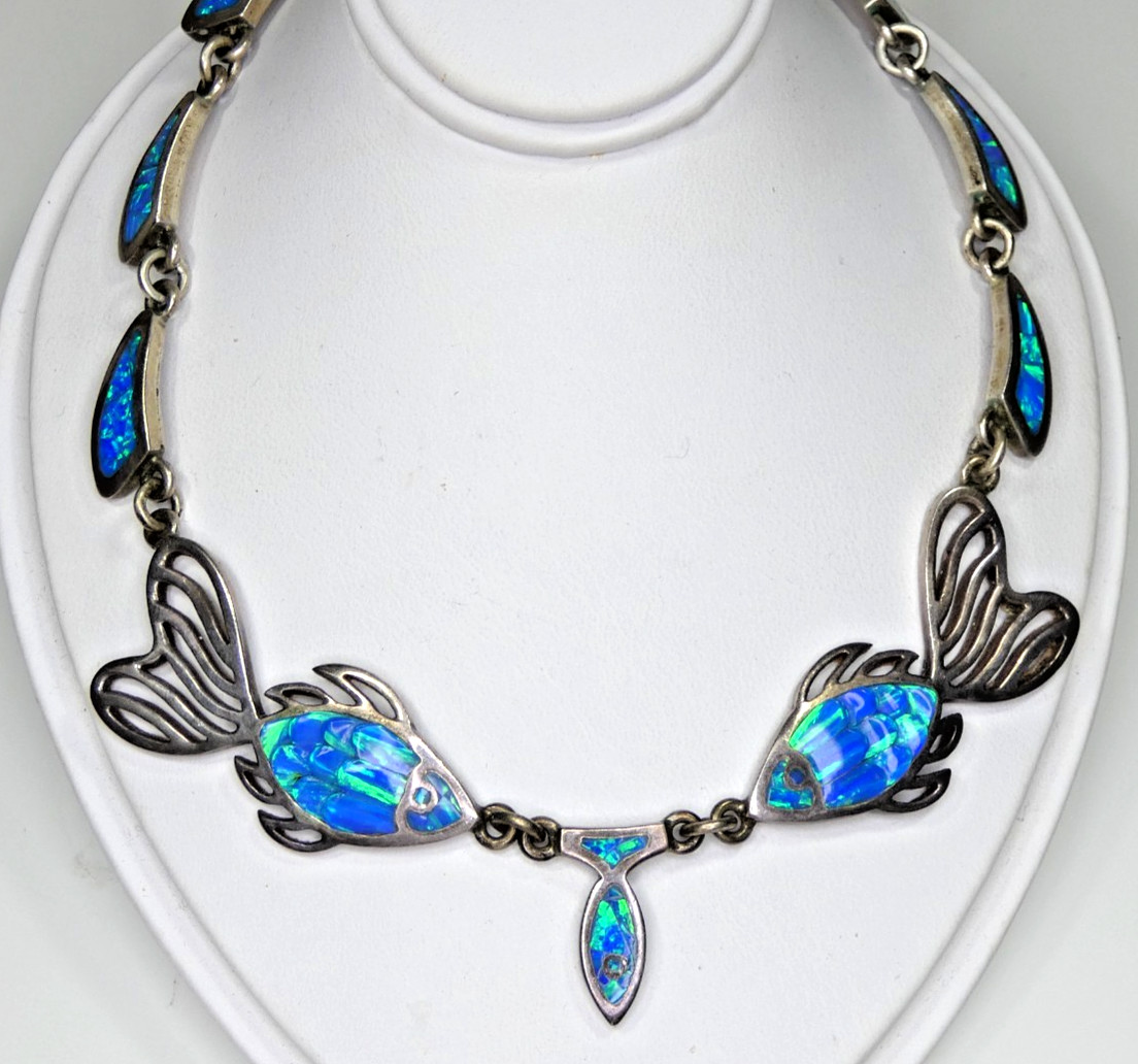 950 Silver Aquatic Sea Dreams Inlay Opal Necklace
