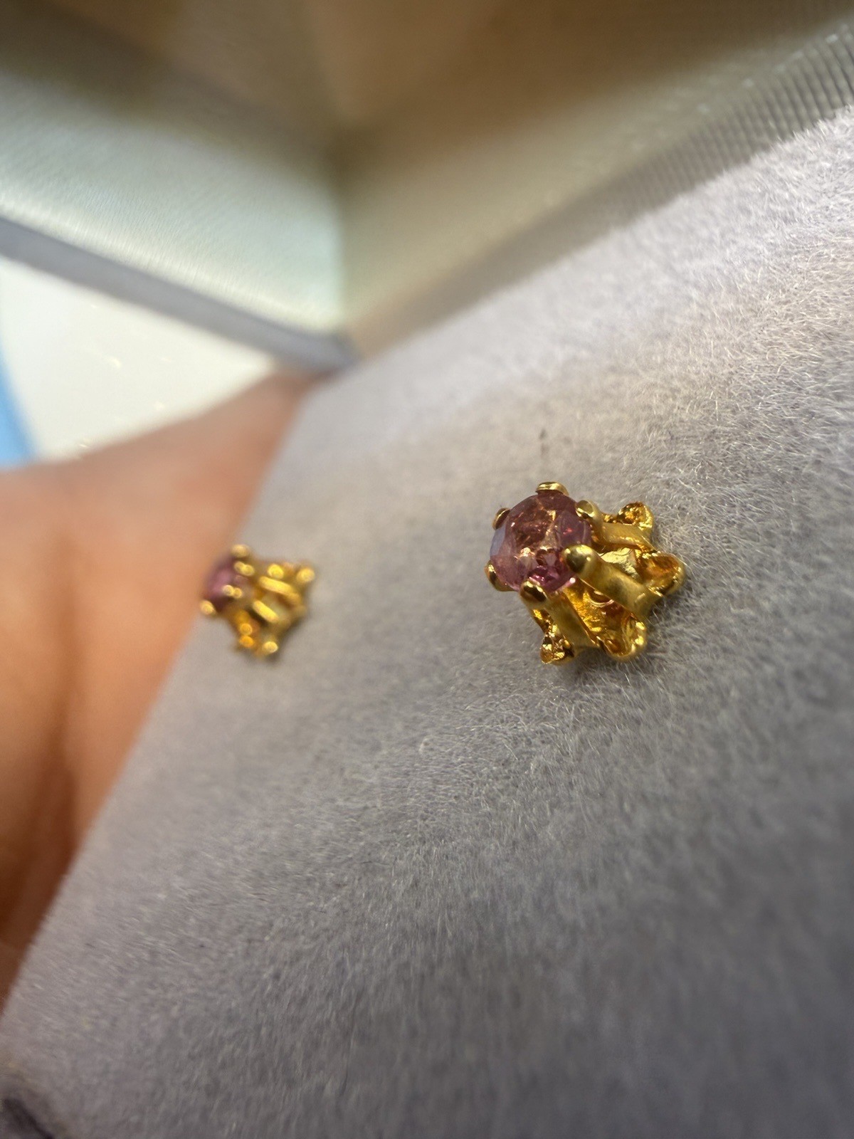 Vintage Estate Pink Sapphire Ruby Gold Tone Studs