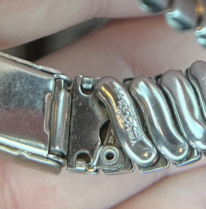 Vintage Foster Stainless Steel Sterling Silver Top Engraved Stretch Bracelet