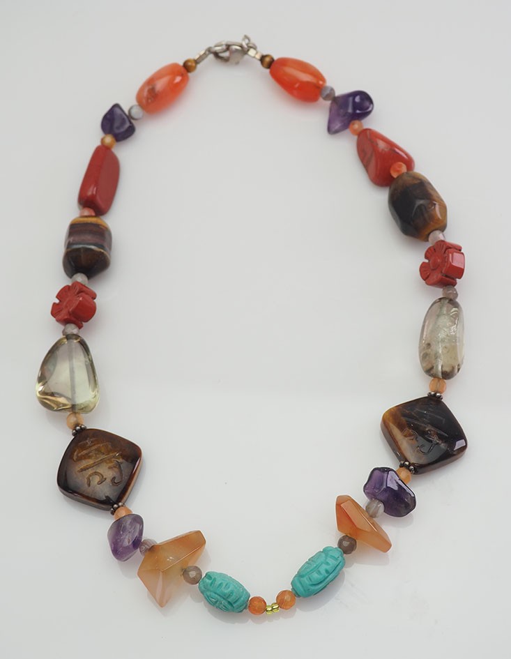 Beautiful multicolor mixed gemstones and sterling silver artisan necklace