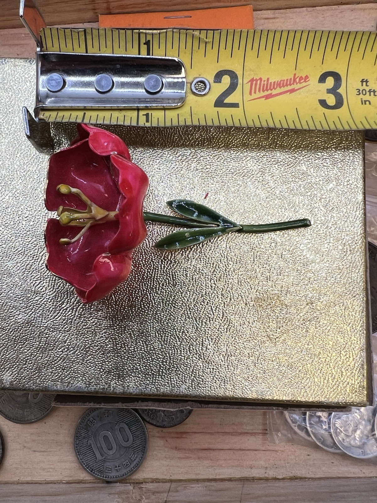 Vintage Original By Robert Gold Tone Enamel Painted Flower Brooch 2.5”