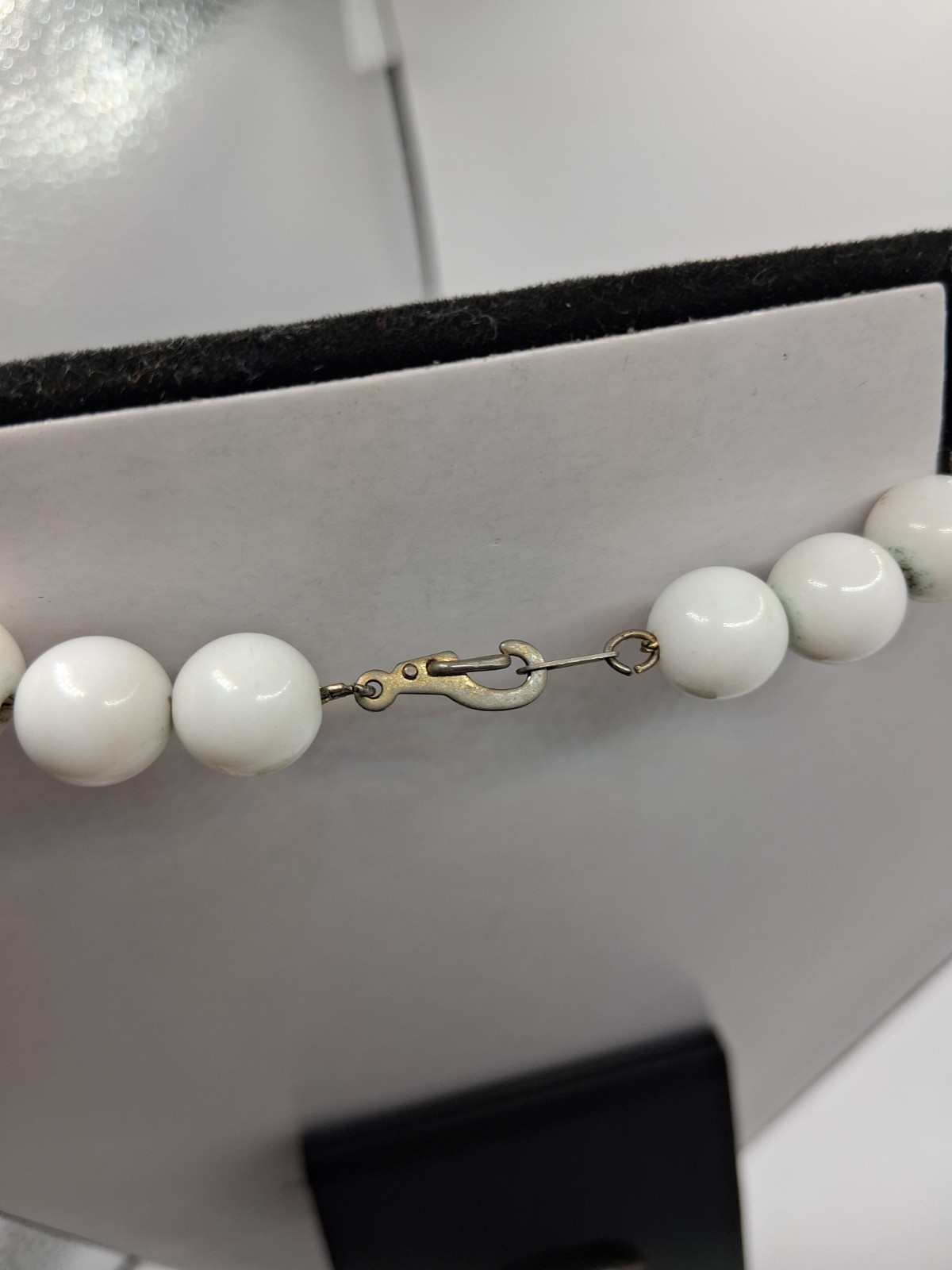 Vintage, White and Sunny Yellow Beads, Hook Clasp, Strung On Thin Chain, 25″