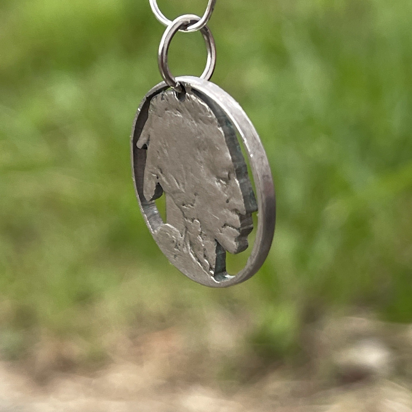 Vintage Buffalo Nickel Cut-Out Coin Pendant Indian Head Portrait Charm 1929