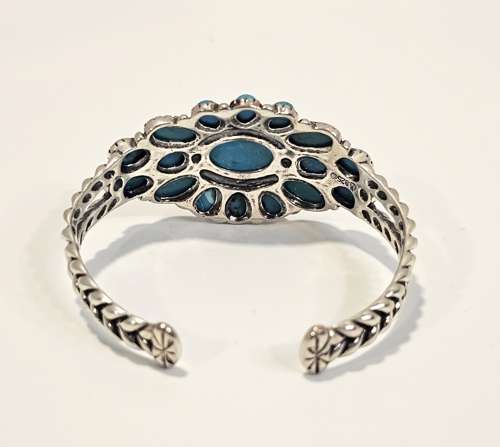 Carolyn Pollack sterling silver turquoise cluster cuff bracelet Relios signed