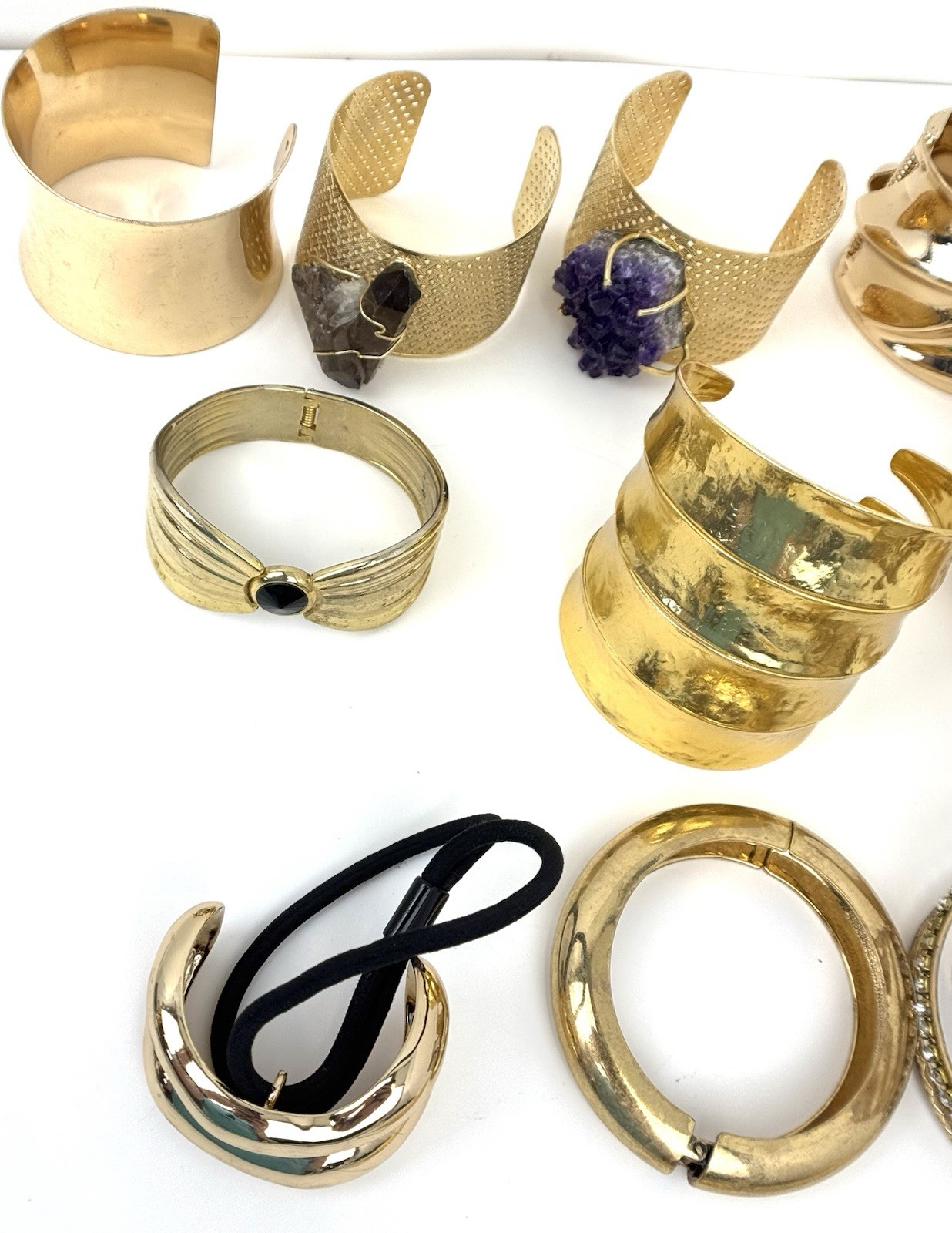 Vintage Gold Tone Bracelet Cuff Lot Of 11 Statement Bangles 1 Lb 9 Oz Mixed