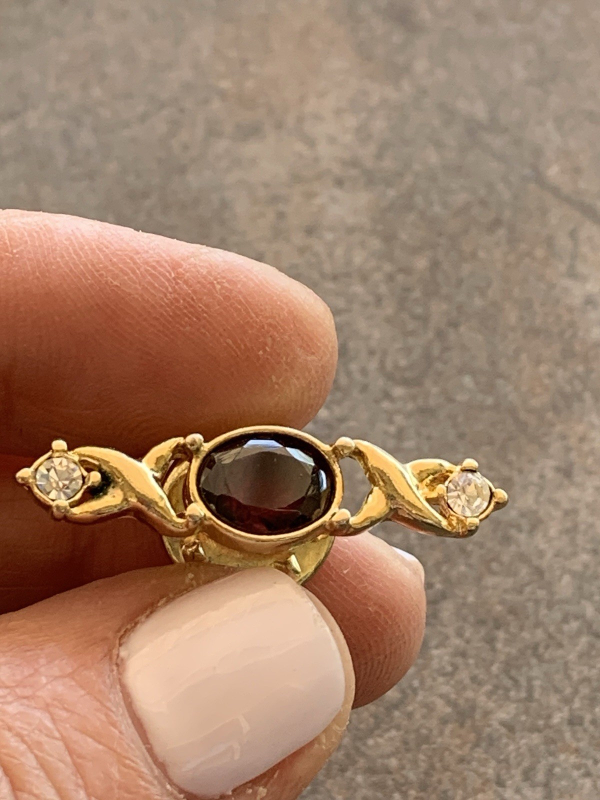Vintage Tie Tack Lapel Bar Pin Gold Tone W/Deep Purple Stone And Rhinestones