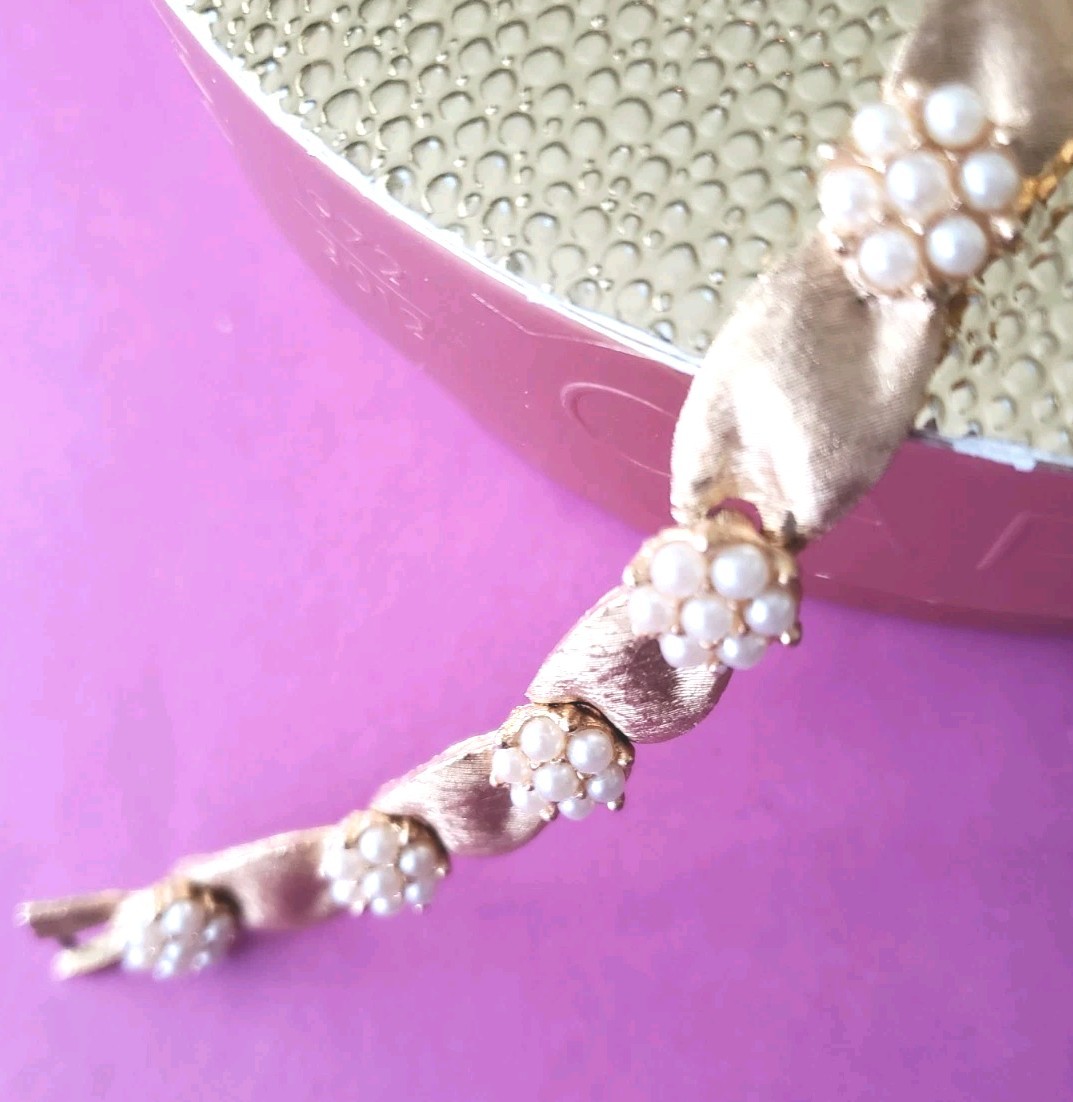 Vintage Crown Trifari Gold Plate Birthday Ribbon Bracelet