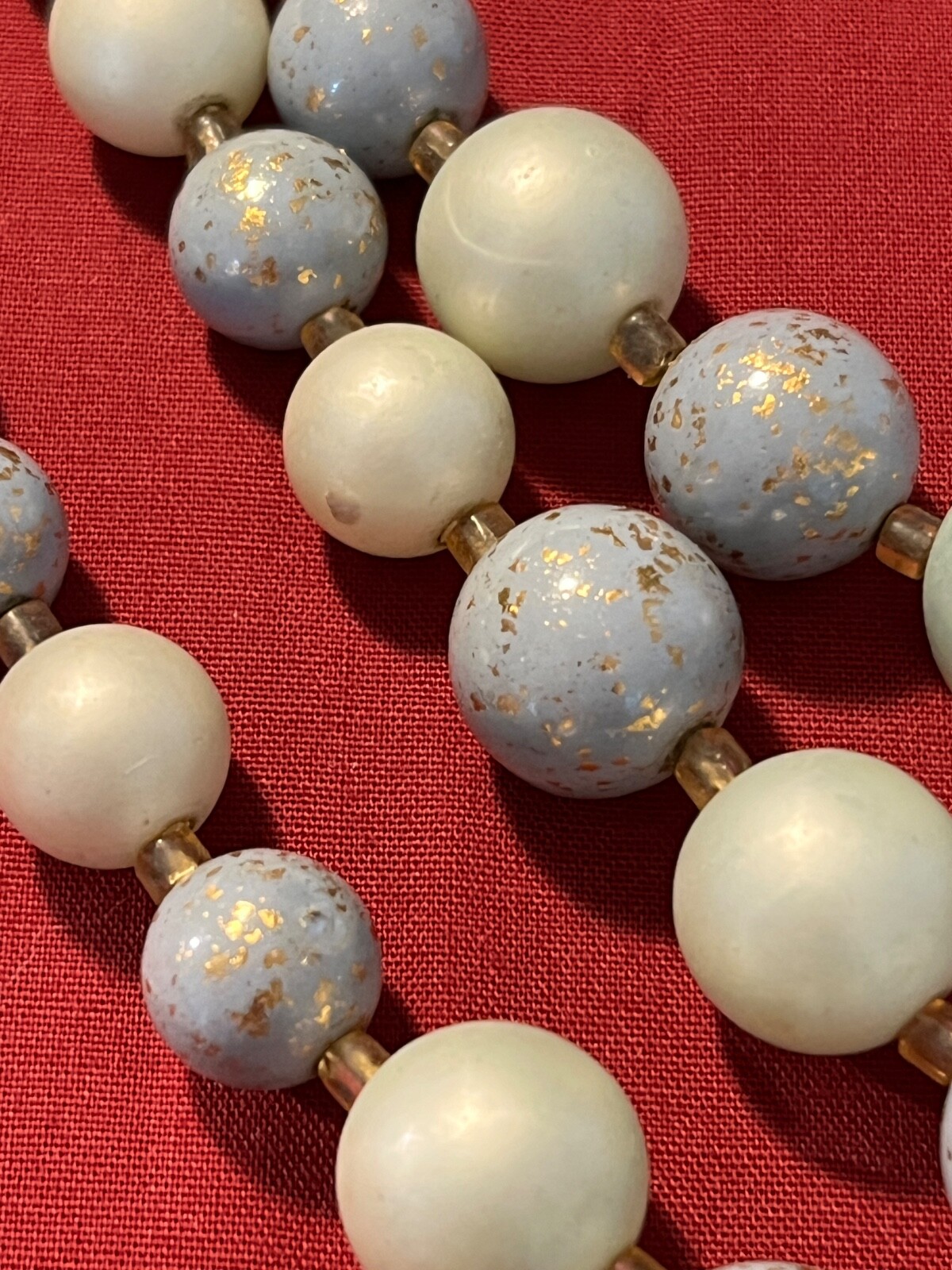 Vintage Japan 3-Strand Blue Shiny & Frosted Necklace With Clip On Earring Set