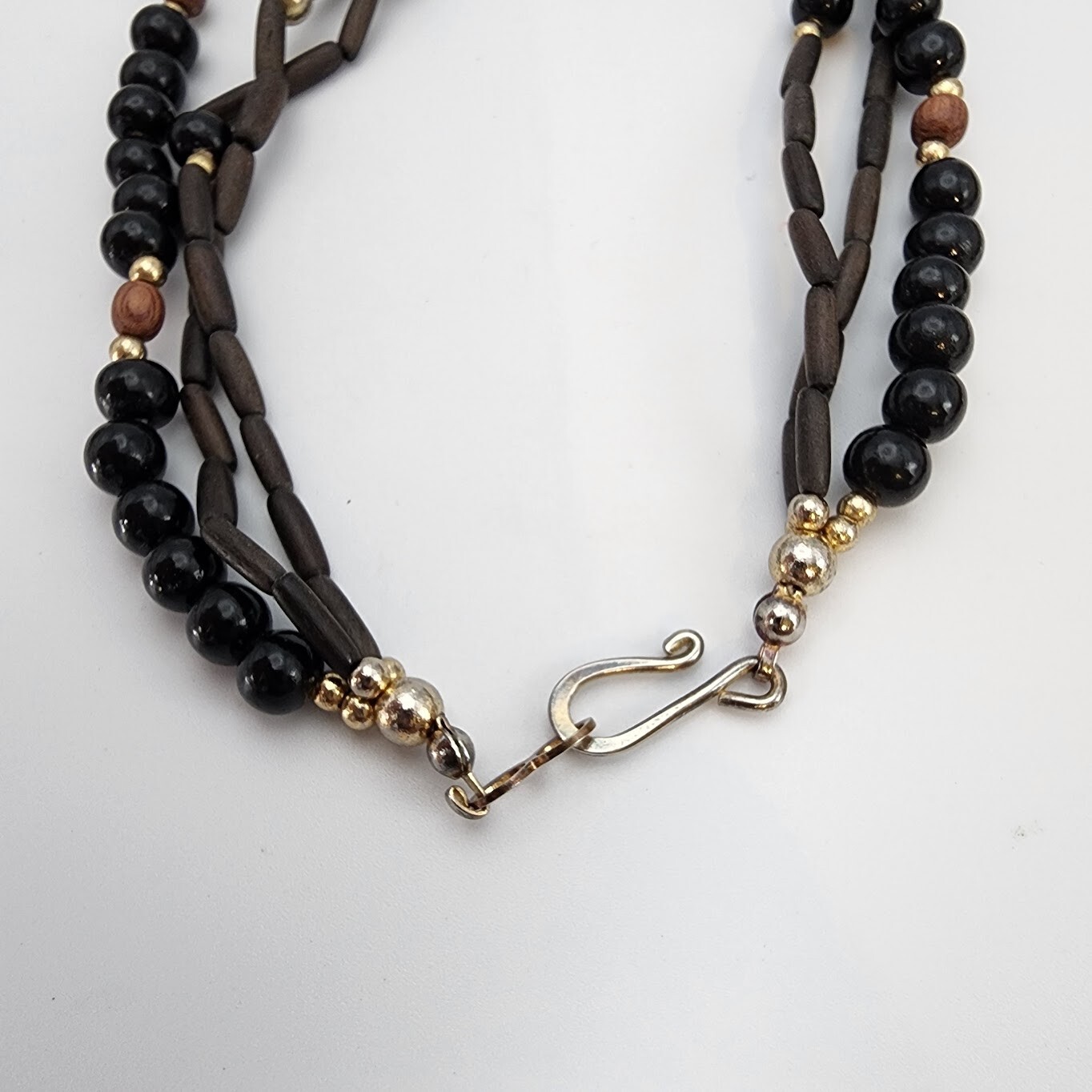 Vtg Lee Sands Crab Claw Shaped Shell Inlay Pendant Stone Black Beads Necklace