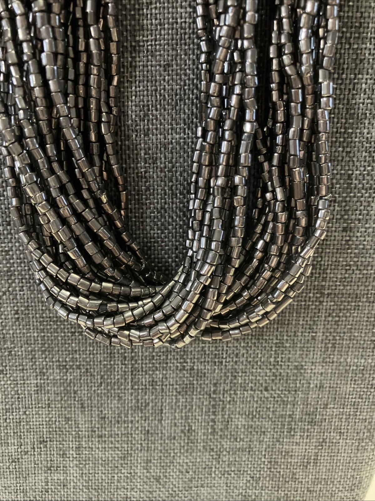 Vintage Black Glass Bead Multi Strand Necklace Classic Elegant Layered Women